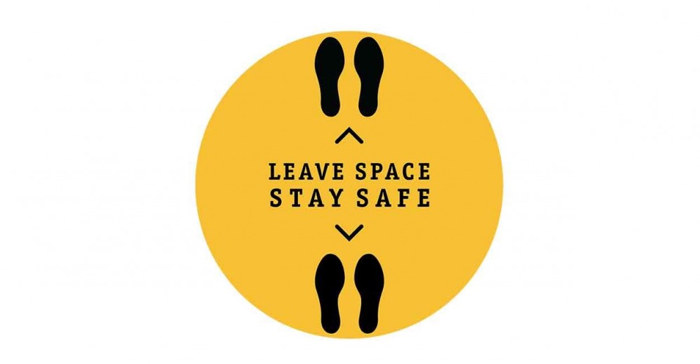 Arconas' 'Leave Space' Floor Stickers placed six feet apart in queuing areas can help facilitate social distancing. Photo: Arconas